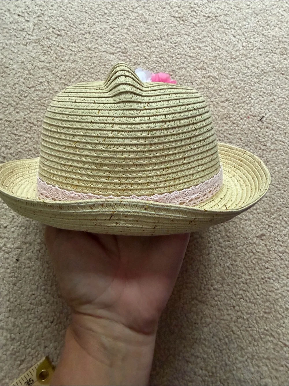 The Children’s Place Baby Girls Cat Straw Sun Hat Floral 12-18M NWT Natural Pink